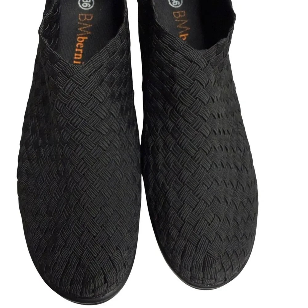 Bernie Mev Chesca Woven Shoes Clogs Slip On Heeled Women Black 36 US 5.5 NIB
